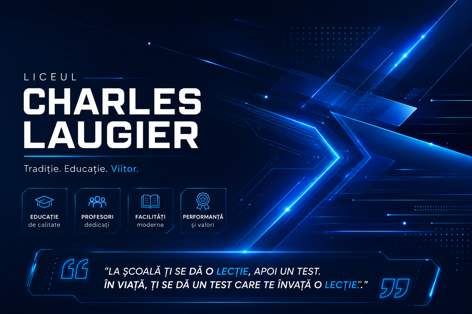 Sigla oficială a Liceul Charles Laugier pe fundal modern educațional